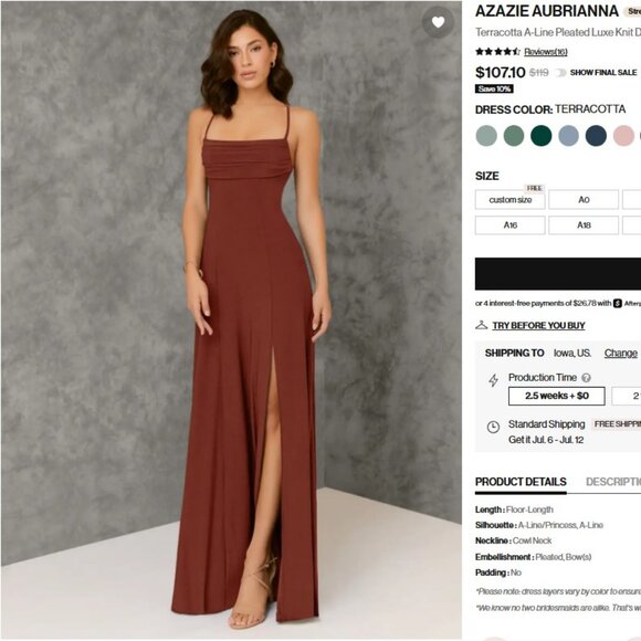 Azazie Dresses & Skirts - Azazie Aubrianna - Terracotta A-Line Pleated Luxe Knit Dress